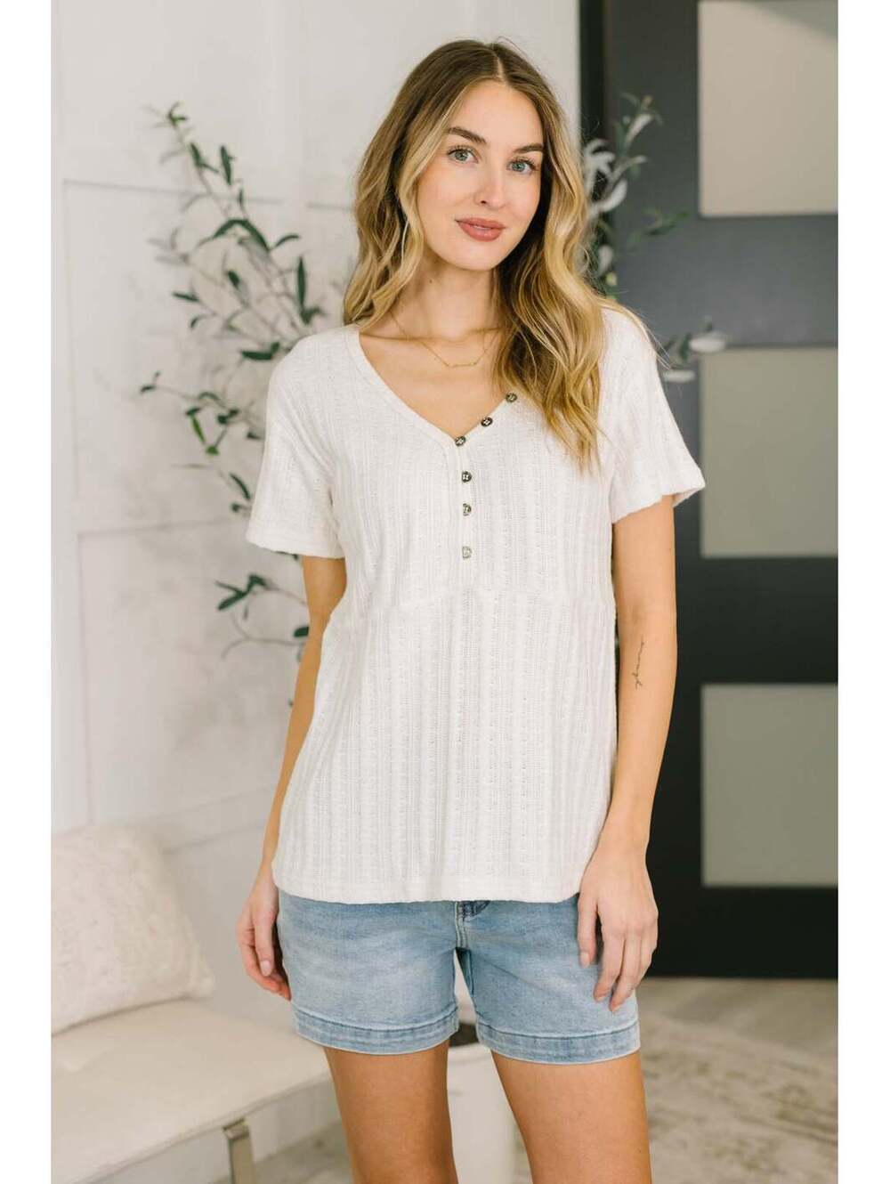 We Should Be Together V-Neck Textured Top